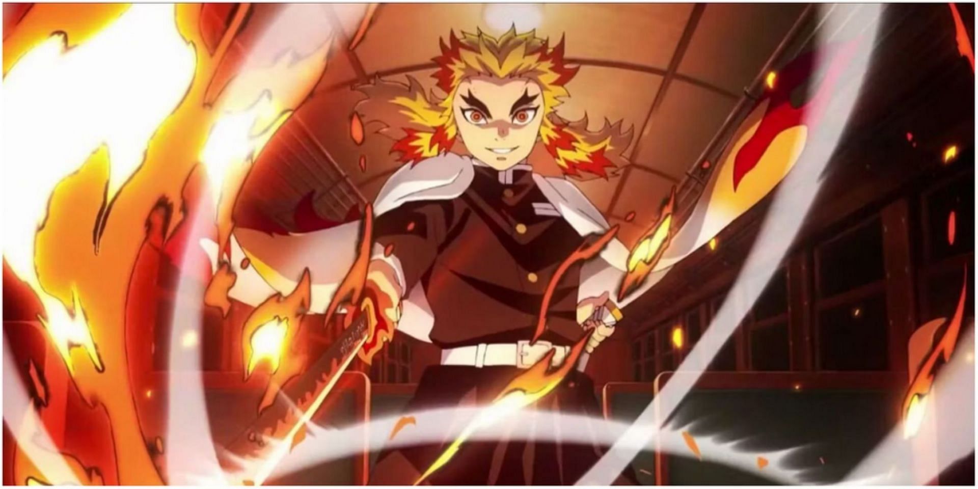 Rengoku, his sword, and fire (Image via Ufotable)